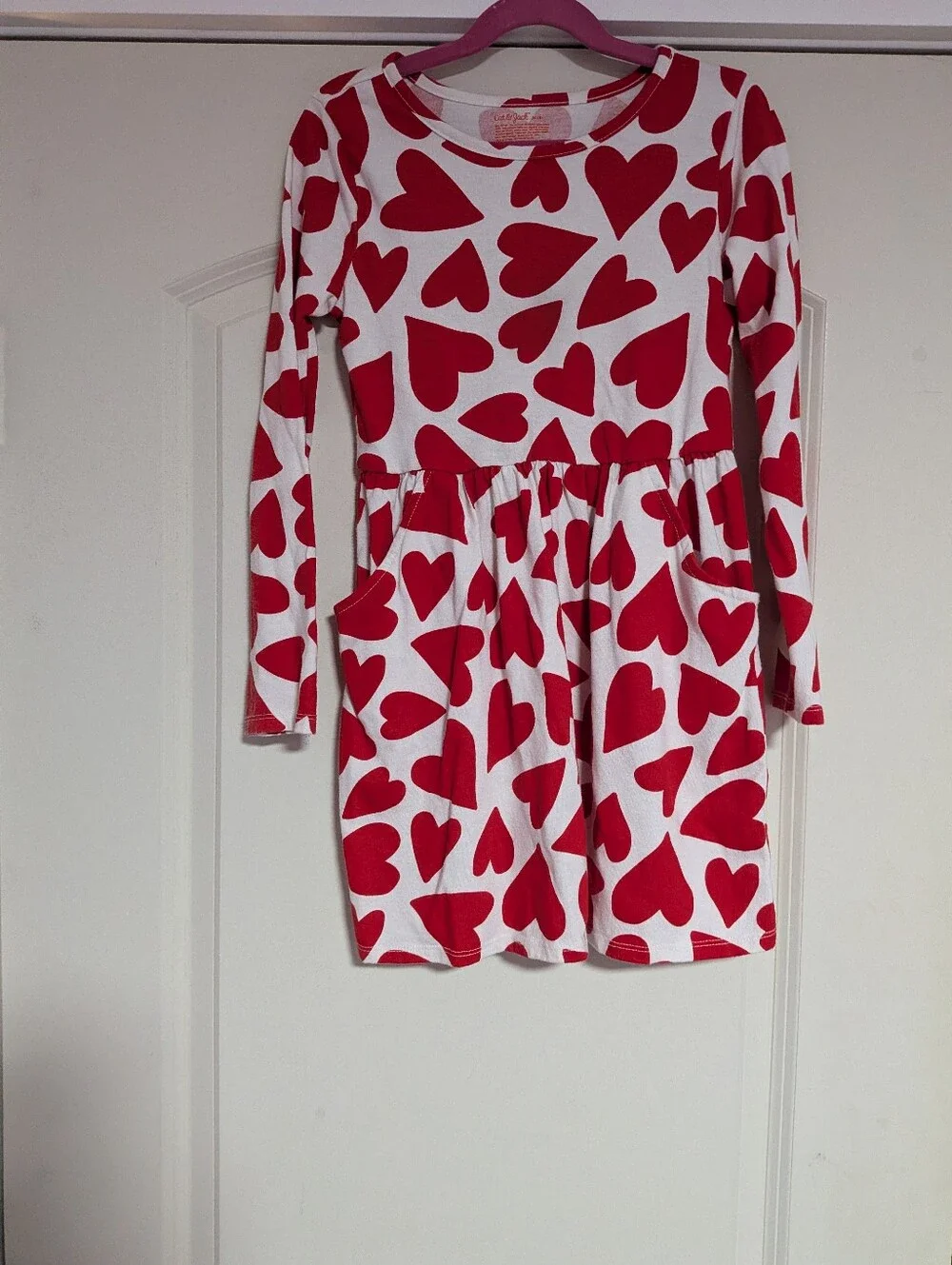 Girls' Red Heart Print Long Sleeve Dress